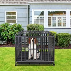 SMONTER Heavy Duty Metal Anxiety Indoor & Outdoor Large Breed Dog Crate, Dark silver, 38-in