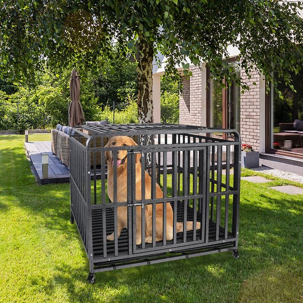 SMONTER Heavy Duty Metal Anxiety Indoor & Outdoor Large Breed Dog Crate, Dark silver, 42-in slide 1 of 7