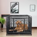 SMONTER Heavy Duty Double Lock Metal Large Breed Dog Crate, Dark Silver, 42-in