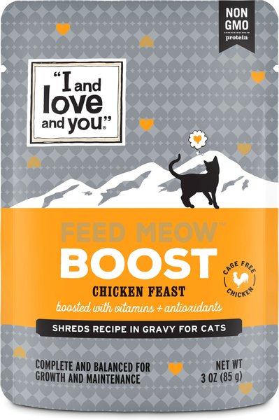 I and Love and You Feed Meow Boost Chicken Grain Free Chunks In Gravy Wet Cat Food, 3-oz pouch, case of 24 slide 1 of 6