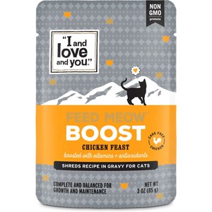 I and Love and You Feed Meow Boost Chicken Grain-Free Chunks In Gravy Wet Cat Food, 3-oz pouch, case of 24