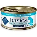 Blue Buffalo Basics Skin & Stomach Care Grain-Free Fish & Potato Entree Indoor Adult Canned Cat Food, 3-oz, case of 24