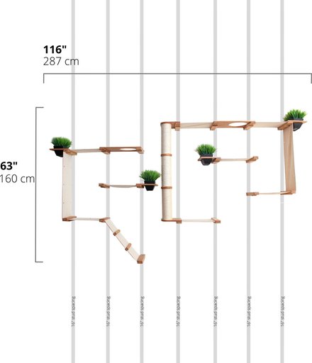 CatastrophiCreations Garden Complex Wall Mounted Cat Tree Shelf Set with Cat Grass Planter, Natural