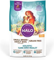 Halo Holistic Game Bird Medley Small Breed Dog Food Recipe Dry Dog Food Bag, 4-lb bag 