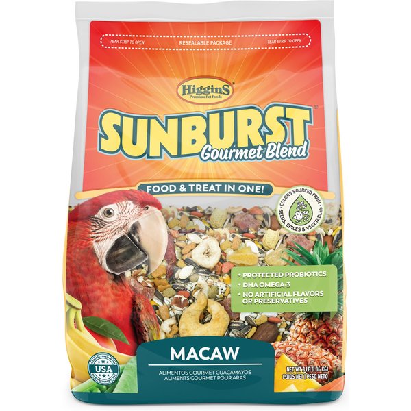HIGGINS Sunburst Gourmet Blend Birdseed & Nuts Macaw Bird Food, 3lb