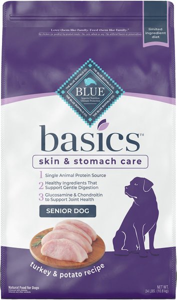 Blue Buffalo Basics Skin & Stomach Care Turkey & Potato Recipe Senior Dry Dog Food, 24-lb bag slide 1 of 10