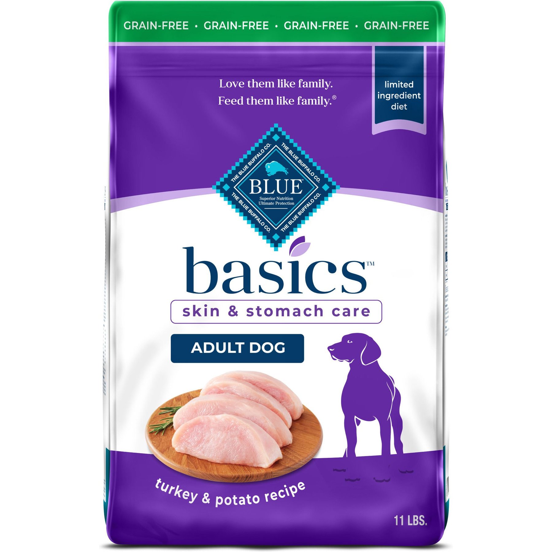 BLUE BUFFALO Basics Skin Stomach Care Adult Grain Free Turkey Potato Recipe Dry Dog Food 11 lb bag Chewy