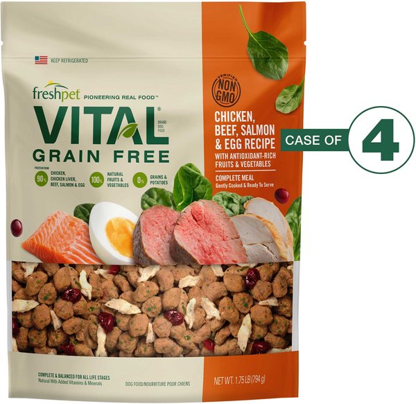 Freshpet Vital Chicken, Beef, Salmon & Egg Recipe Grain-Free Fresh Dog Food, 1.75-lb bag, case of 4 slide 1 of 9