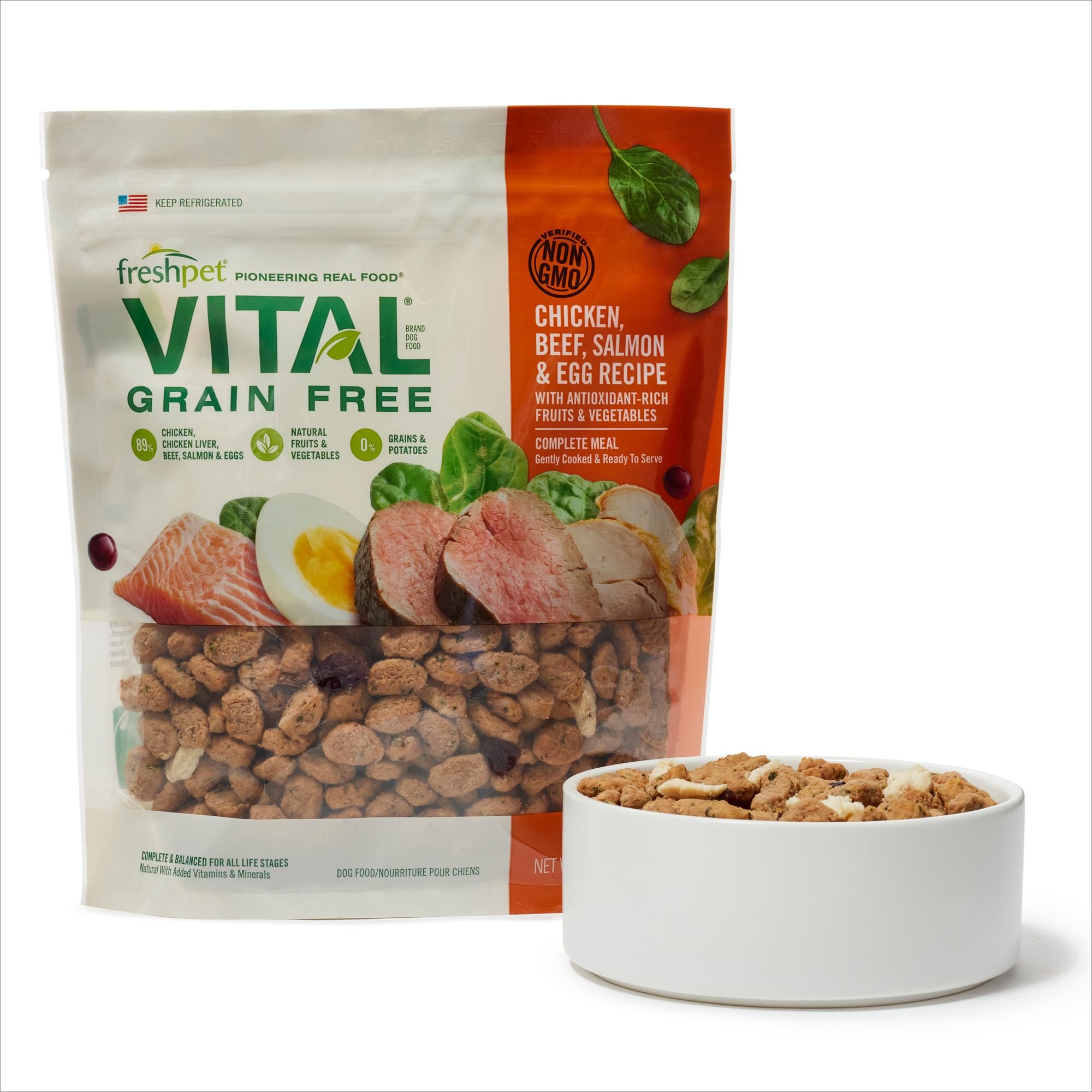 FRESHPET Vital Chicken, Beef, Salmon & Egg Recipe GrainFree Fresh Dog Food Customer Questions