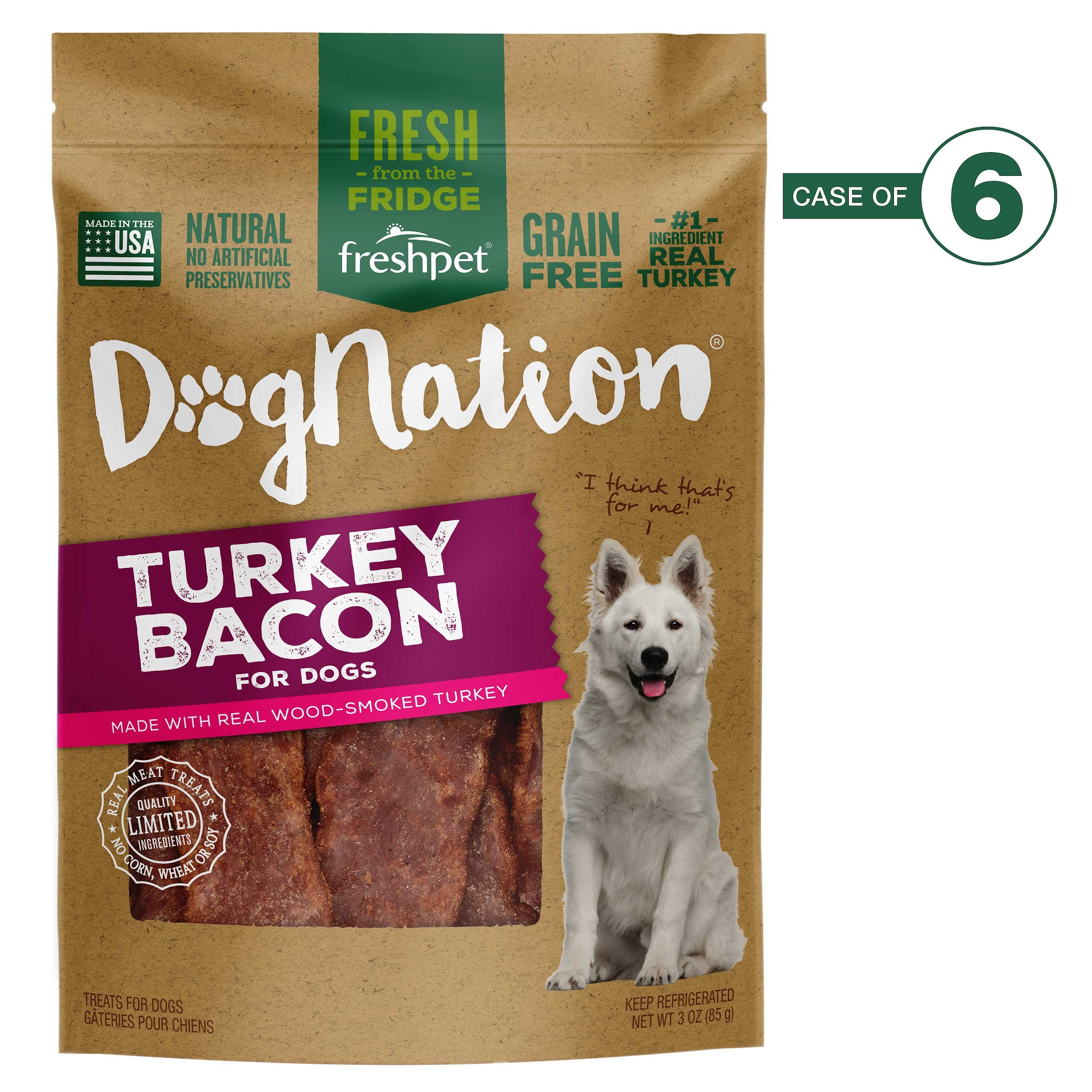 FRESHPET Dognation Turkey Bacon GrainFree Fresh Dog Treats, 3oz bag
