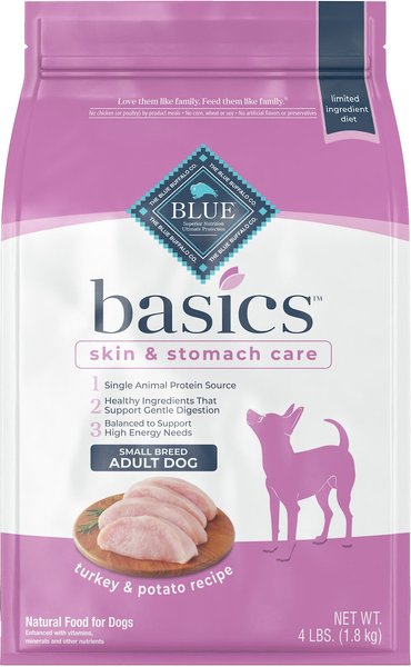Blue Buffalo Basics Skin & Stomach Care Turkey & Potato Recipe Small Breed Adult Dry Dog Food, 4-lb bag slide 1 of 10