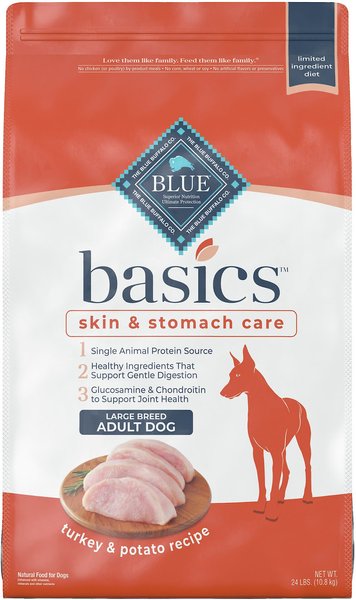 Blue Buffalo Basics Skin & Stomach Care Turkey & Potato Recipe Large Breed Adult Dry Dog Food, 24-lb bag slide 1 of 10