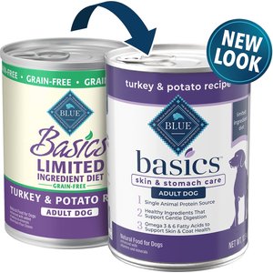 Blue Buffalo Basics Skin & Stomach Care Grain-Free Turkey & Potato Recipe Canned Dog Food, 12.5-oz, case of 12