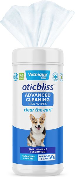 Vetnique Labs Oticbliss Ear Wipes Advanced Cleaning, Soothing, & Medicated Dog & Cat Ear Wipes, 60 count slide 1 of 8
