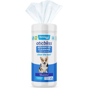 Vetnique Labs Oticbliss Advanced Cleaning, Soothing Aloe & Medicated Dog & Cat Ear Wipes, 60 count