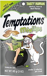 Temptations MixUps Tasty Human, Chicken, Liver & Beef Flavors Soft & Crunchy Cat Treats, 3-oz bag