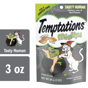Temptations MixUps Tasty Human, Chicken, Liver & Beef Flavors Soft & Crunchy Cat Treats, 3-oz bag