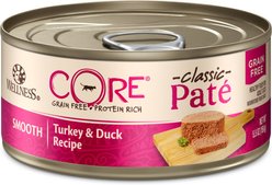 Wellness CORE Natural Grain-Free Turkey & Duck Pate Canned Cat Food, 5.5-oz, case of 24