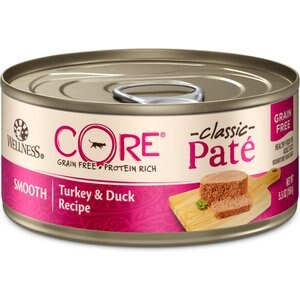 Wellness CORE Natural Grain-Free Turkey & Duck Pate Canned Cat Food, 5.5-oz, case of 24