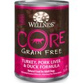 Wellness CORE Grain-Free Turkey, Pork Liver & Duck Formula Canned Dog Food, 12.5-oz, case of 12