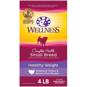 Wellness Small Breed Complete Health Adult Healthy Weight Turkey & Brown Rice Recipe Dry Dog Food, 4-lb bag
