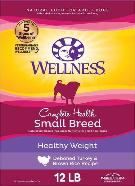 Wellness Small Breed Complete Health Adult Healthy Weight Turkey & Brown Rice Recipe Dry Dog Food, 12-lb bag slide 1 of 8