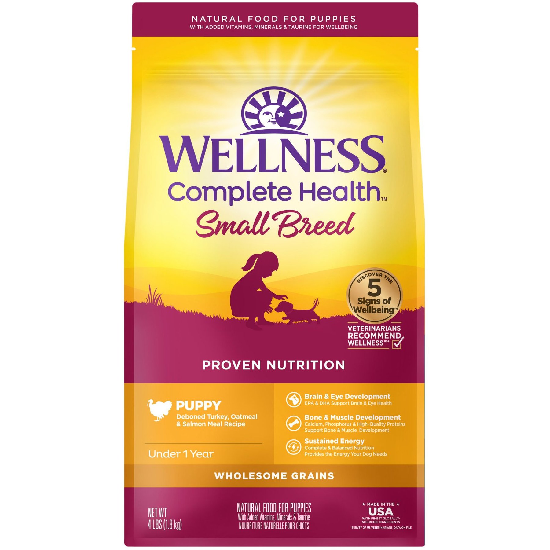 WELLNESS Small Breed Complete Health Puppy Turkey Oatmeal Salmon Meal Recipe Dry Dog Food 4 lb bag Chewy