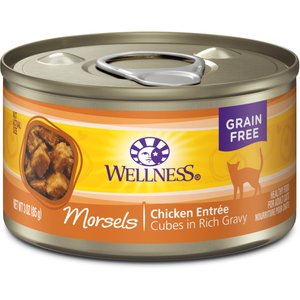 Wellness Morsels Chicken Entree Grain-Free Canned Cat Food, 3-oz, case of 24