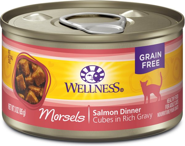 Wellness Cubed Salmon Dinner Morsels in Gravy Grain-Free Canned Cat Food, 3-oz, case of 24 slide 1 of 8