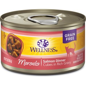 Wellness Cubed Salmon Dinner Morsels in Gravy Grain-Free Canned Cat Food, 3-oz, case of 24