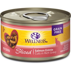 Wellness Sliced Salmon Entree Grain-Free Canned Cat Food, 3-oz, case of 24