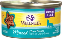 Wellness Minced Tuna Dinner Grain-Free Canned Cat Food, 3-oz, case of 24