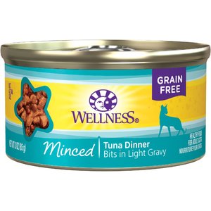 Wellness Minced Tuna Dinner Grain-Free Canned Cat Food, 3-oz, case of 24