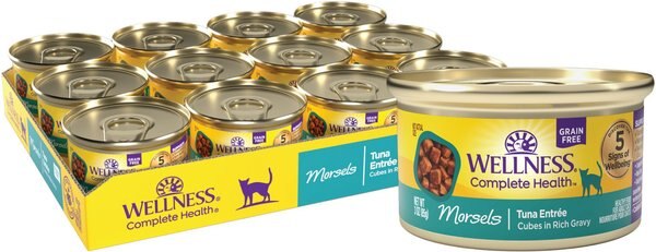 Wellness Cubed Tuna Entree Grain-Free Canned Cat Food, 3-oz, case of 24 slide 1 of 7