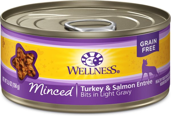 Wellness Minced Turkey & Salmon Entree Grain-Free Canned Cat Food, 5.5-oz, case of 24 slide 1 of 7