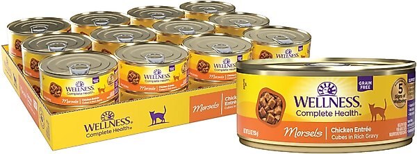 Wellness Morsels Chicken Entree Grain-Free Canned Cat Food, 5.5-oz, case of 24 slide 1 of 7