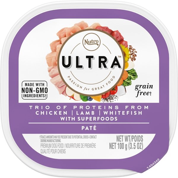 Nutro Ultra Grain-Free Trio Protein Chicken, Lamb & Whitefish Pate with Superfoods Adult Wet Dog Food Trays, 3.5-oz, case of 24 slide 1 of 8