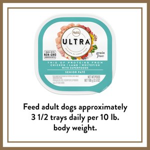 Nutro Ultra Grain-Free Trio Protein Chicken, Lamb & Whitefish Pate with Superfoods Senior Wet Dog Food Trays, 3.5-oz tray, case of 24
