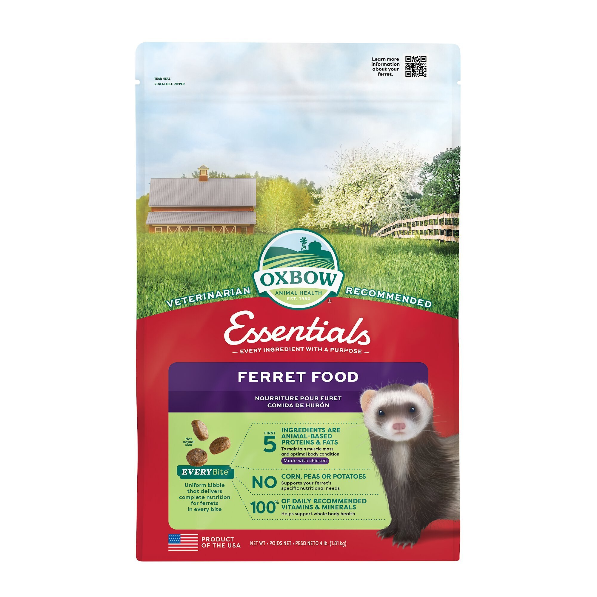 OXBOW Animal Healthy Essentials Natural Pellets Ferret Food, 4lb bag