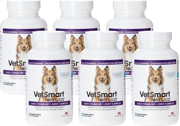 VetSmart Formulas Early Stage Chewable Tablet Joint Supplement for Dogs, 60 count, bundle of 6 slide 1 of 9