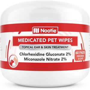 Nootie Medicated Antimicrobial Dog Ear & Skin Wipes, 60 count