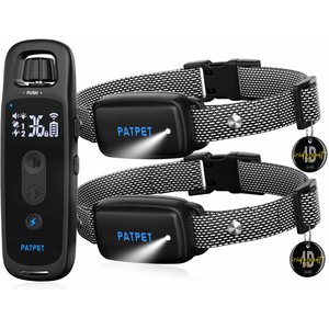 PATPET T30 NFC Pet ID Tag & LED 2000-ft Remote Dog Bark Training Collar, Black, 2 count