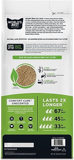 World's Best Unscented Clumping Corn Cat Litter, 28-lb bag