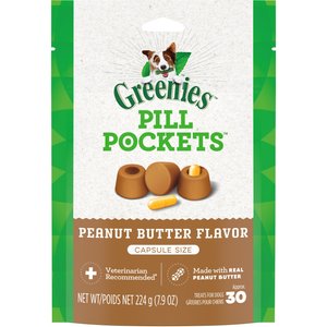 Greenies Pill Pockets Canine Real Peanut Butter Flavor Dog Treats, Capsule Size, 30 count