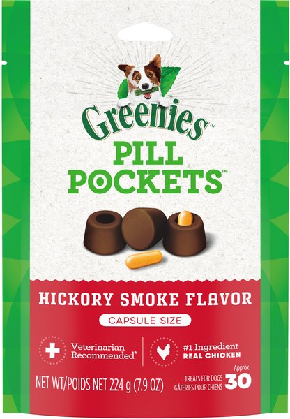 Greenies Pill Pockets Canine Hickory Smoke Flavor Dog Treats, Capsule Size, 30 count slide 1 of 10