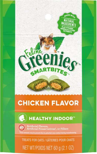 Greenies Feline SmartBites Healthy Indoor Natural Chicken Flavor Soft & Crunchy Adult Cat Treats, 2.1-oz bag slide 1 of 9