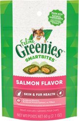 Feline Greenies Smartbites Skin & Fur Crunchy & Soft Natural Cat Treat, Salmon Flavor, 2.1-oz bag