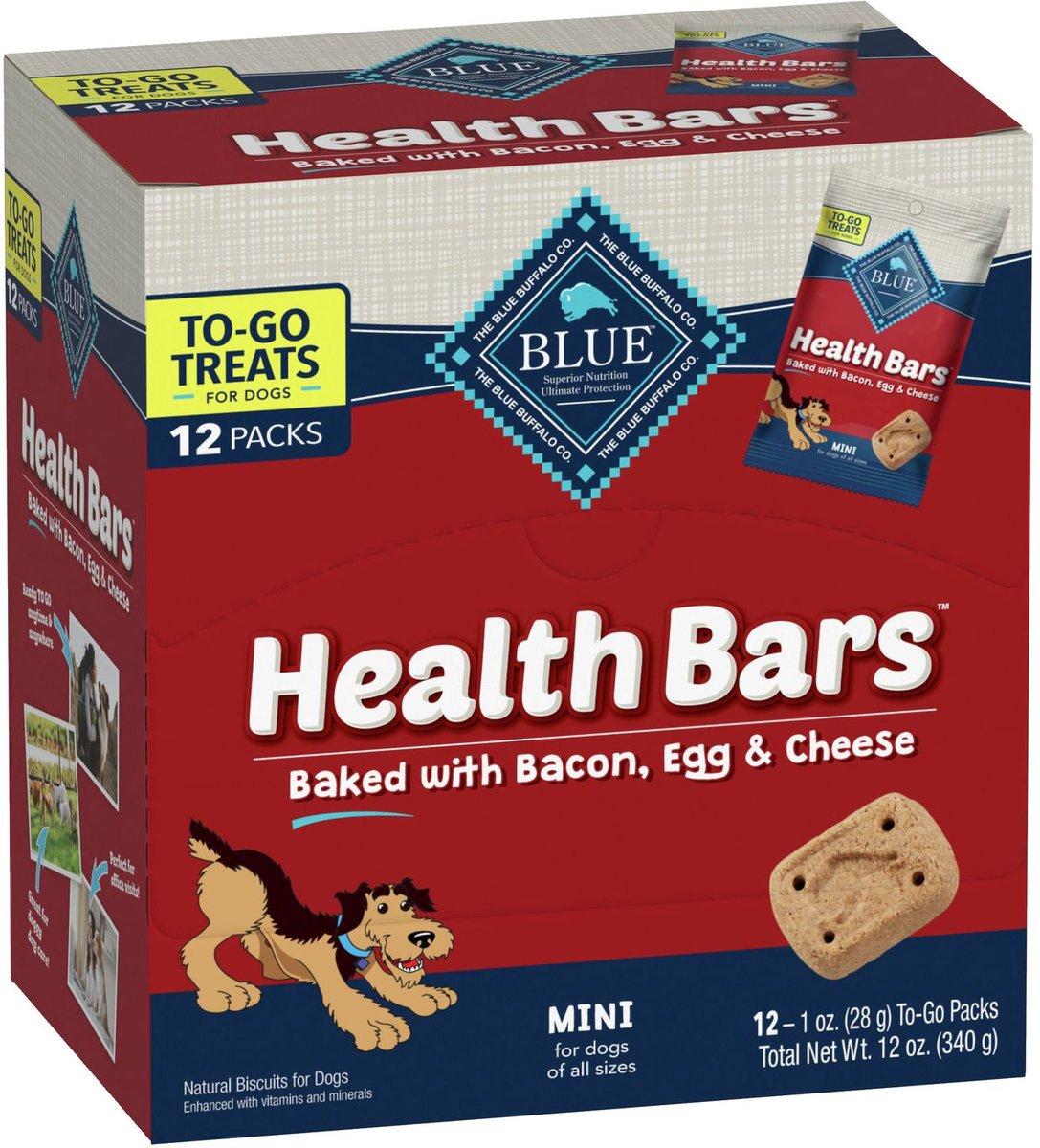 BLUE BUFFALO ToGo Health Bars Bacon, Egg & Cheese Mini Dog Treats, 12