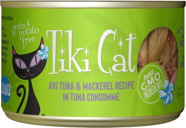 Tiki Cat Papeekeo Luau Ahi Tuna & Mackerel in Tuna Consomme Grain-Free Canned Cat Food, 6-oz, case of 8 slide 1 of 10