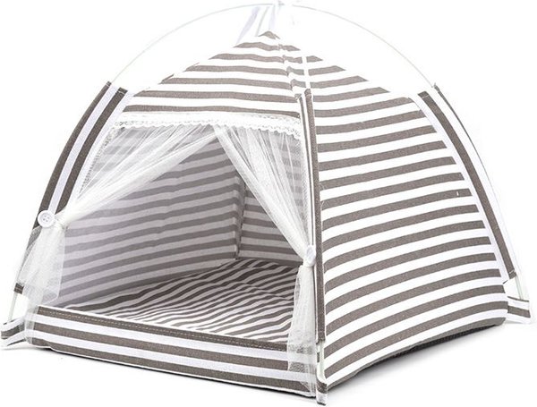 Lovely Caves Stripe Dog & Cat Tent, Gray, Medium
